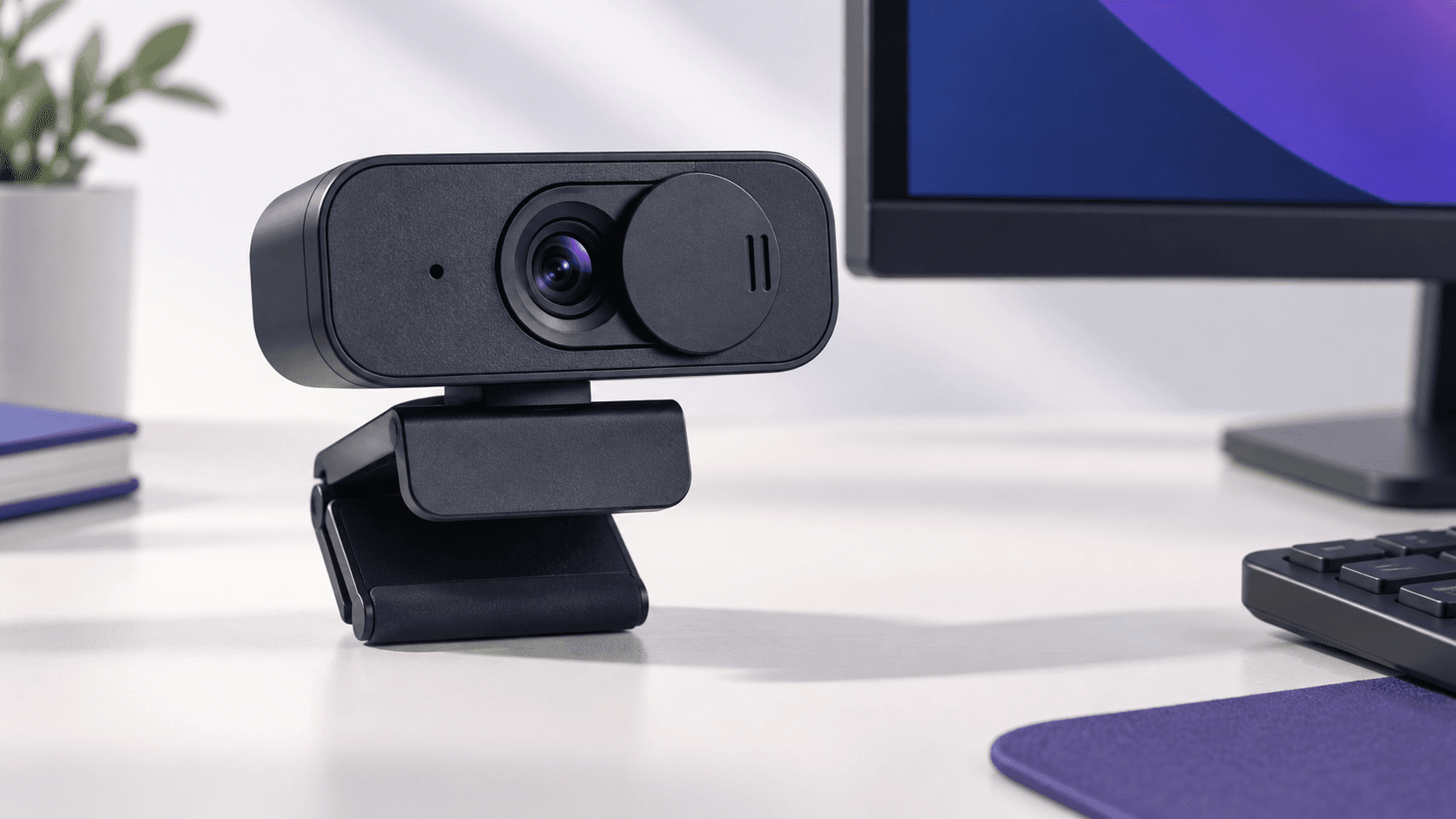 Foto ilustrativa de uma webcam para computador sem marca